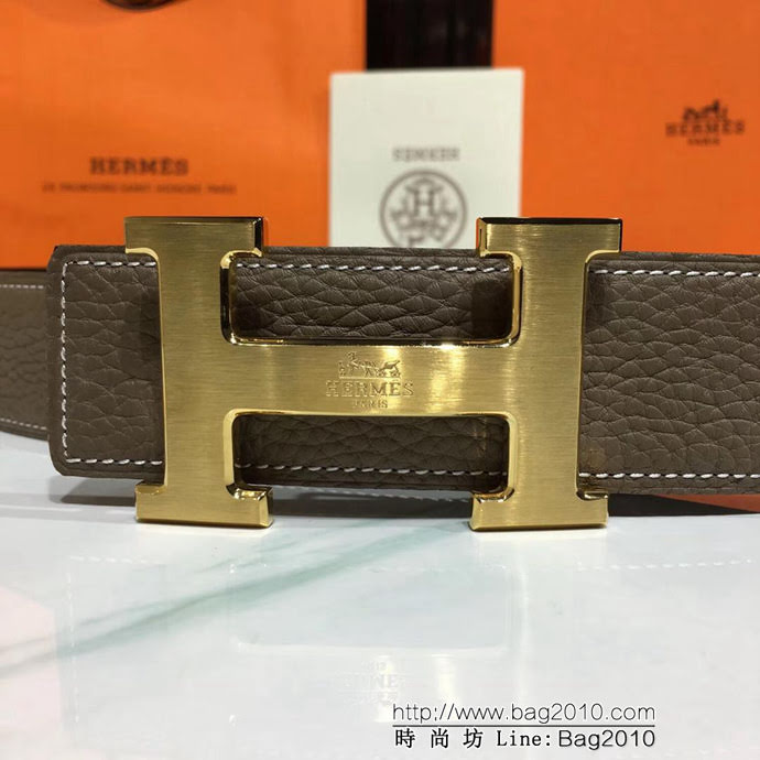 HERMES愛馬仕 卡其色荔枝紋 義大利進口小牛皮 精鋼扣頭 男款皮帶  xfp1106
